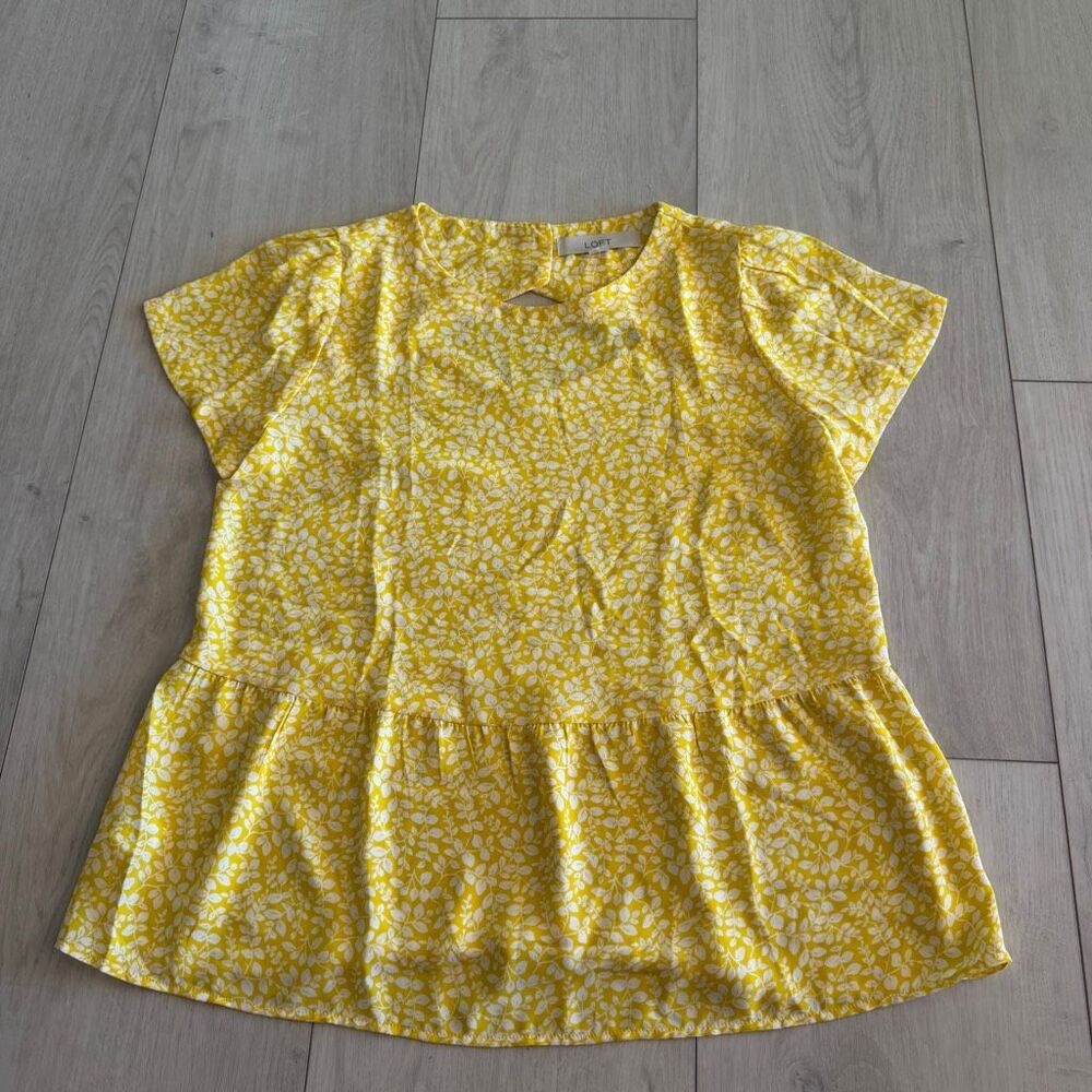 Loft yellow floral peplum blouse size xs